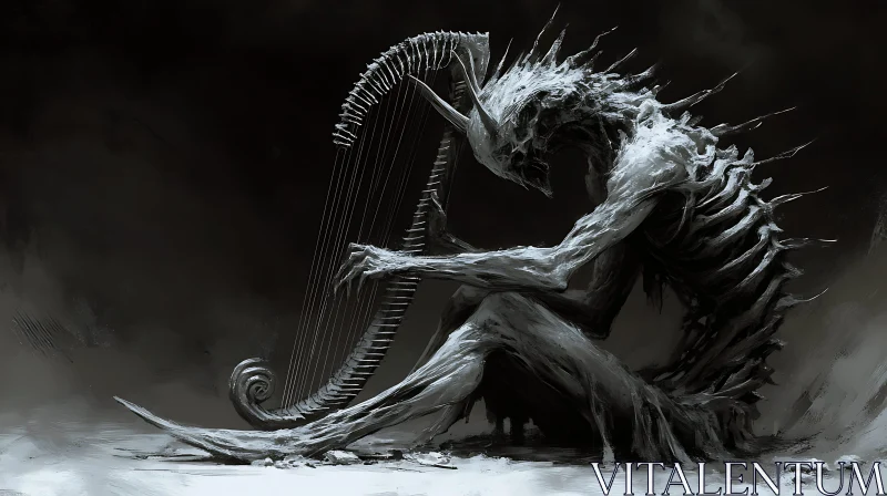 AI ART Monochrome Monster with Musical Instrument