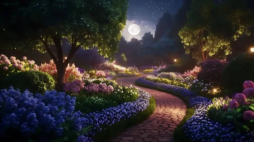 Moonlit Blossoms in a Tranquil Garden