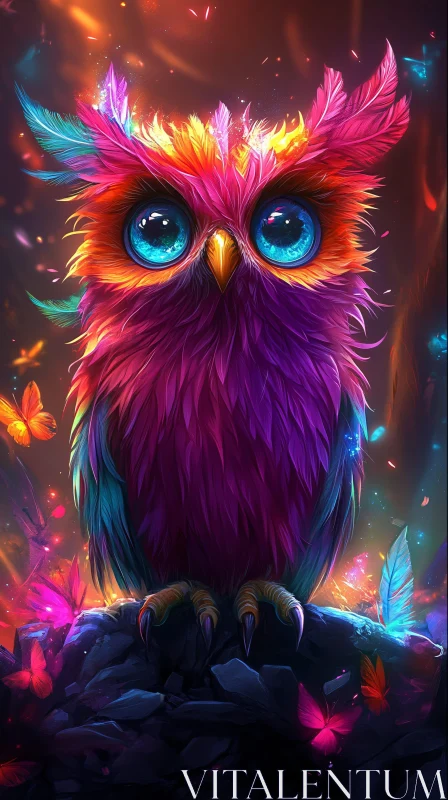 AI ART Fantasy Owl with Vivid Feathers