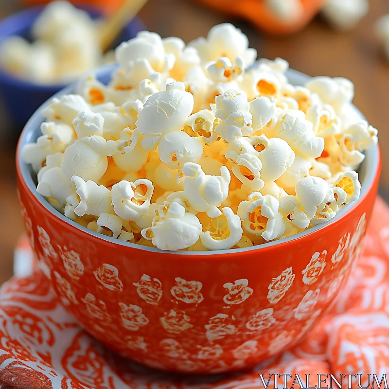 Tasty Buttered Popcorn Snack in an Orange Bowl AI Image