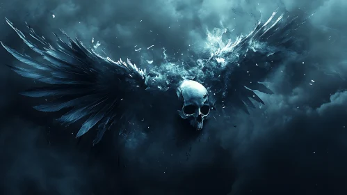 Winged Skull Emerging from Smoke