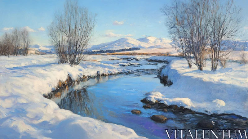 AI ART Winter Wonderland by the River