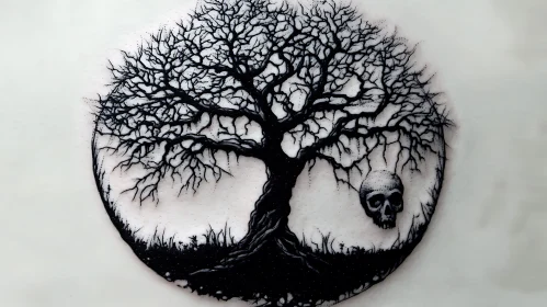 Bare Tree with Skull Art