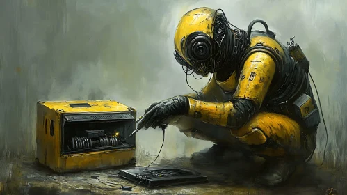 Futuristic Technician Working on Machinery