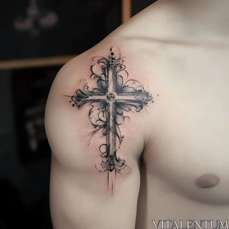 Intricate Shoulder Cross Tattoo Design AI Image