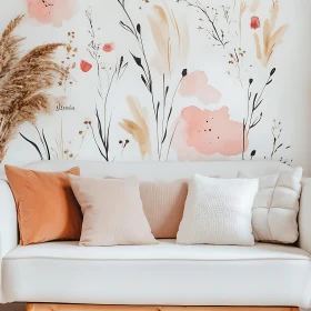 Stylish Couch with Decorative Floral Wallpaper