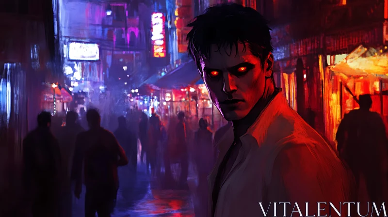 AI ART Neon City Portrait with Glowing Eyes