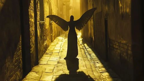 Silhouette of Angel in Urban Setting
