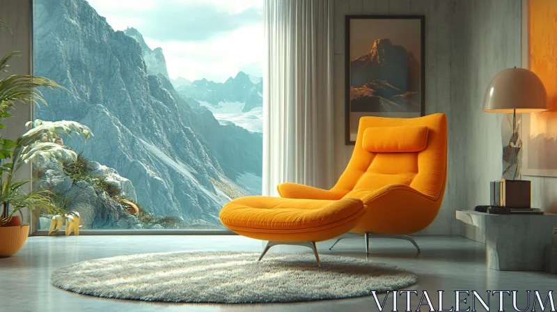 Orange Chair in Minimalist Interior AI Image