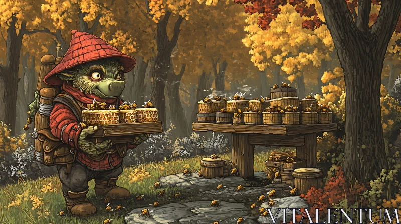 Autumnal Honey Troll Illustration AI Image