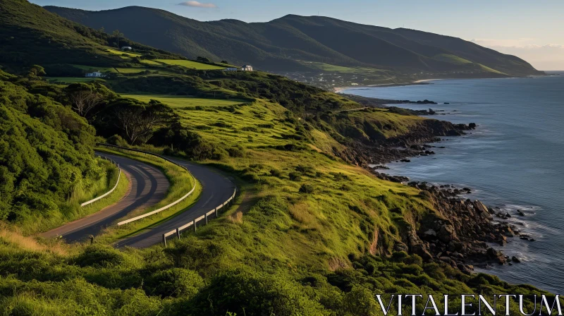 Captivating Road and Ocean View: A Harmonious Blend of Nature's Beauty AI Image
