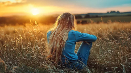 Woman in Field at Sunset