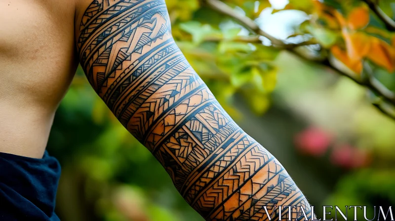 AI ART Complex Geometric Arm Tattoo with Tribal Patterns