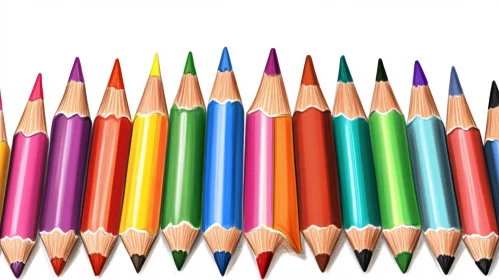 Rainbow Pencils Aligned on White Backdrop