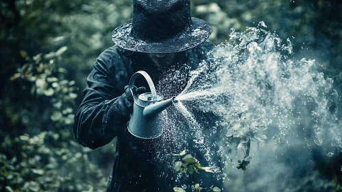 Watering Plants with Vintage Watering Can