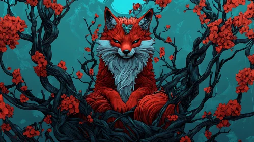 Fox Amongst Red Blossoms