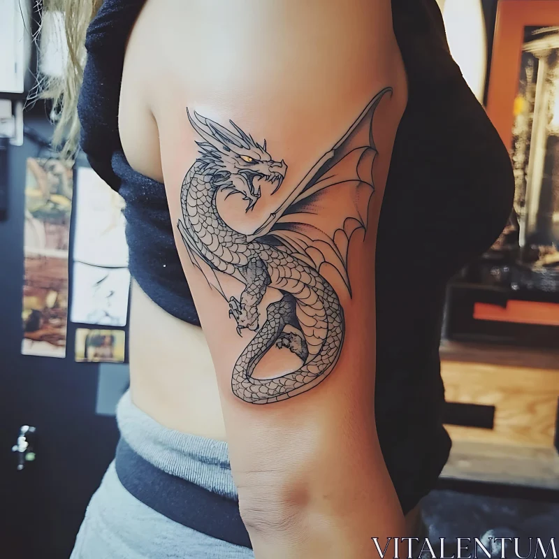 Intricate Dragon Arm Tattoo AI Image