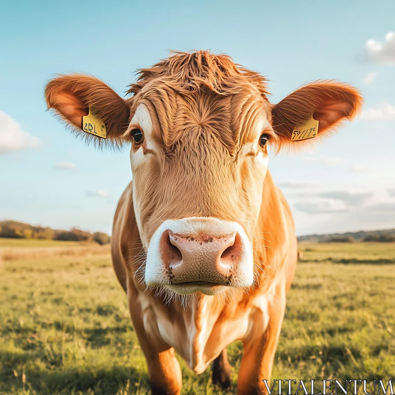 Brown Cow Stares Intently AI Image