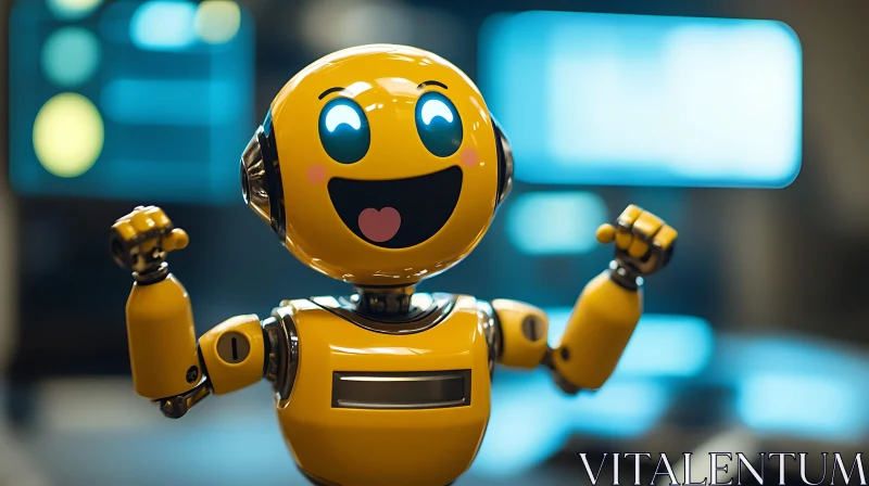 Triumphant Yellow Robot with Happy Expression AI Image