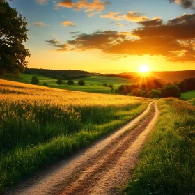 Scenic Sunset Landscape with Winding Path