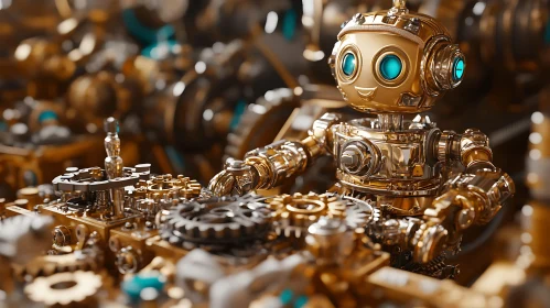 Mechanical Robot in Gold