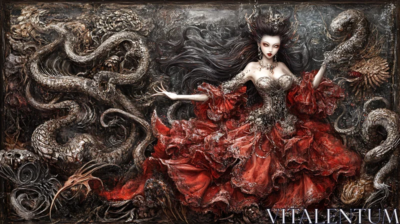 Gothic Lady with Snakes AI Image