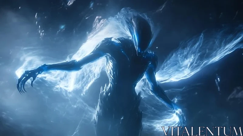 Ethereal Alien Entity in Blue Energy AI Image