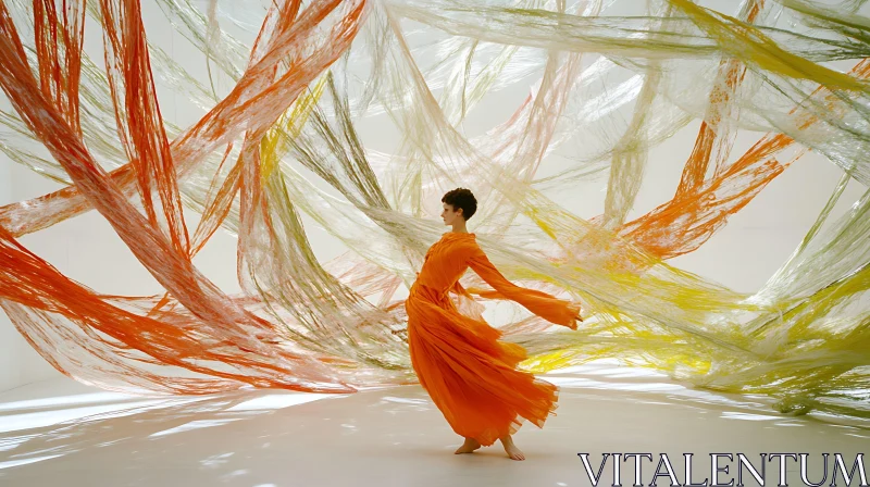 Elegant Dance in Vibrant Floating Textiles AI Image