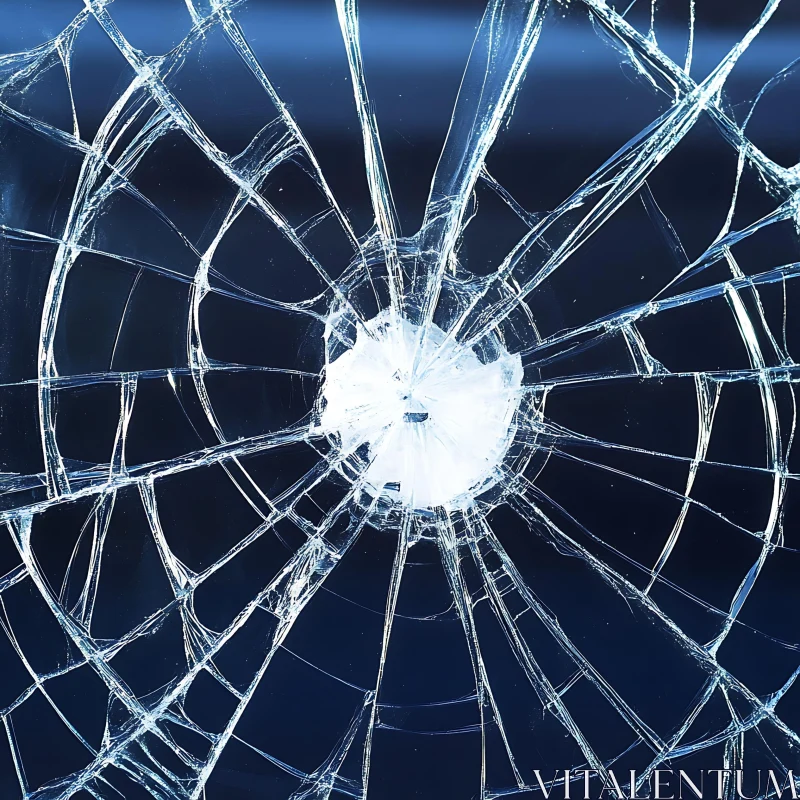 Web-Like Crack in Shattered Glass AI Image