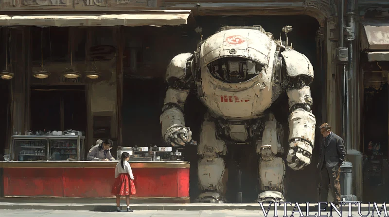 AI ART Urban Encounter with Giant Robot