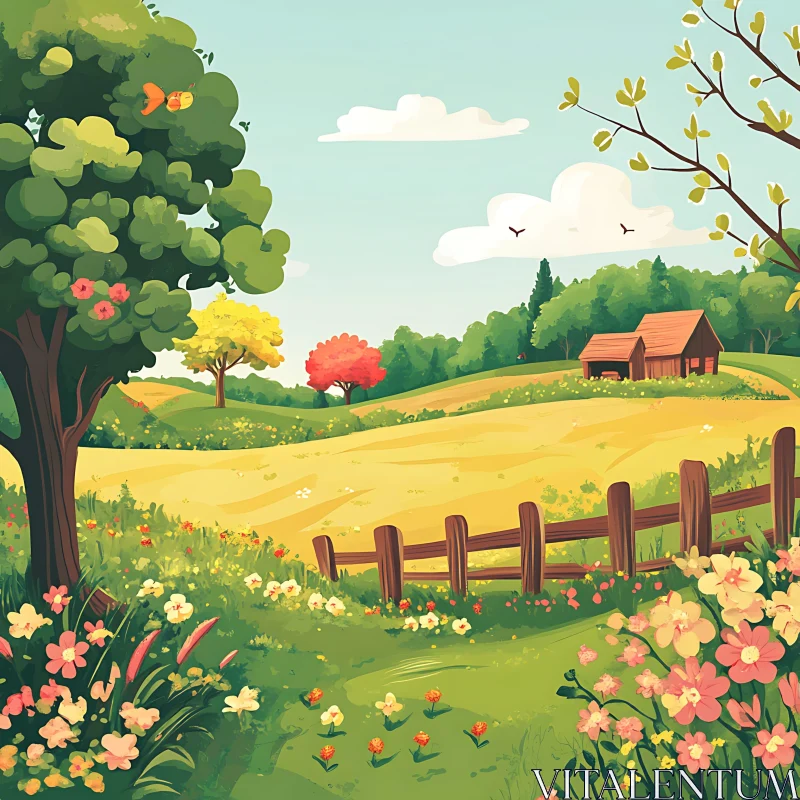 AI ART Idyllic Countryside Landscape with Wildflowers