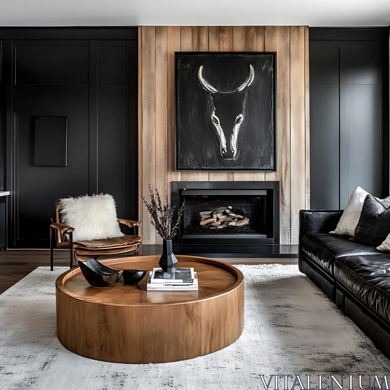 Contemporary Living Space with Bull Painting AI Image