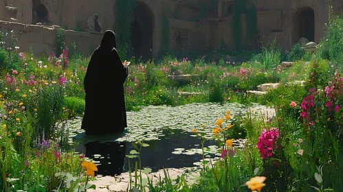 Monk in Floral Garden