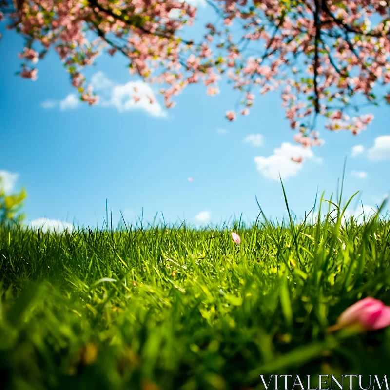 Blossoming Spring Day on Grassy Field AI Image