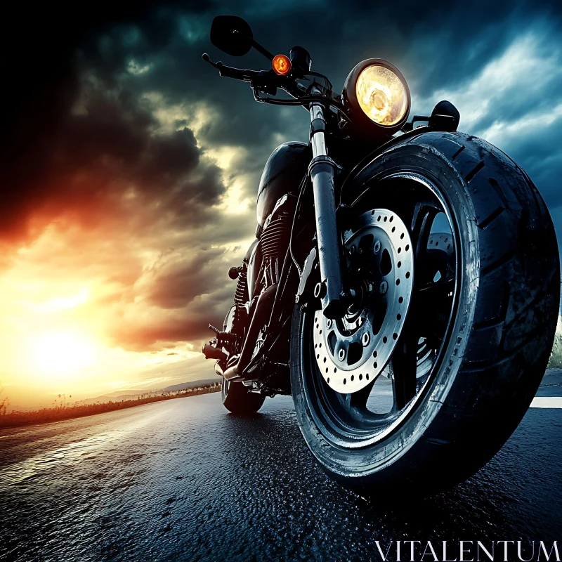 Motorcycle on the Road at Sunset AI Image