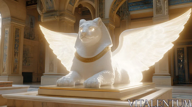 Glowing Sphinx Statue with Wings AI Image