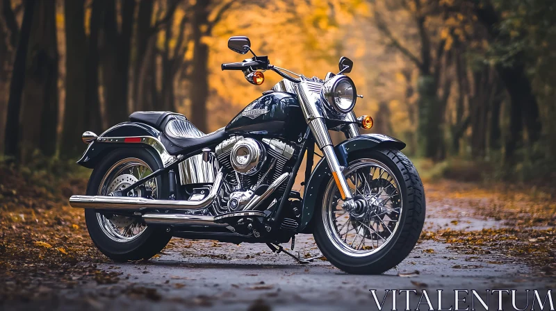 Classic Motorcycle on Autumn Road AI Image