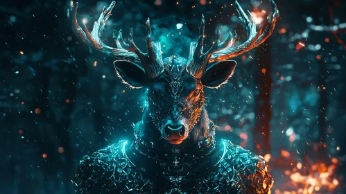 Mystical Deer Warrior in the Night