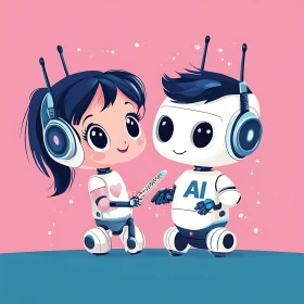 Girl and Boy Robots Cartoon