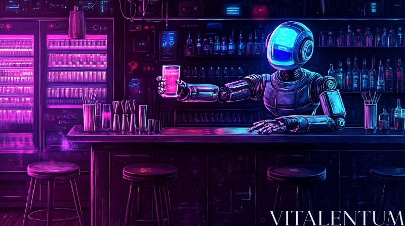 Futuristic Robot Bartender in Cyberpunk Bar AI Image