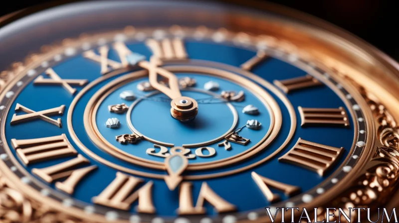 Exquisite Roman Numeral Clock in Blue and Gold AI Image