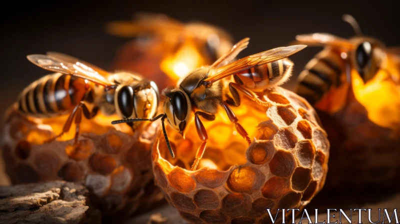 Intricate Image of Bees on Honeycomb in Fawncore Style AI Image