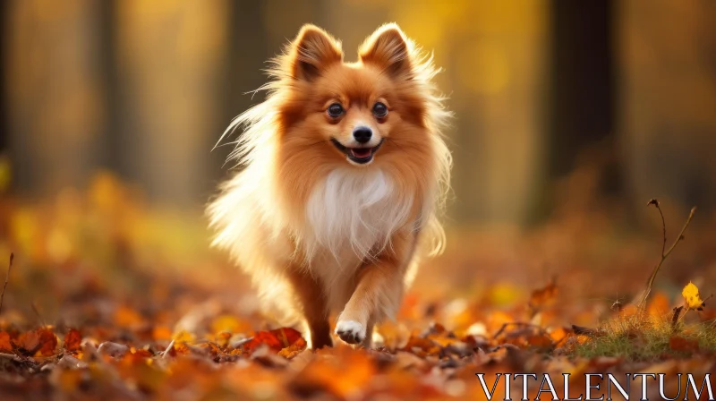 Playful Puppy Running Through Autumn Forest AI Image