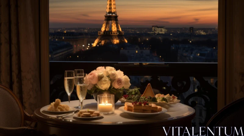 Romantic Dining with a View of the Eiffel Tower in Paris AI Image