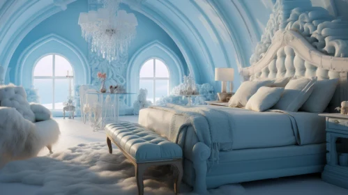 Whimsical Ice Bedroom with Ornate Bed | Surrealistic Architecture