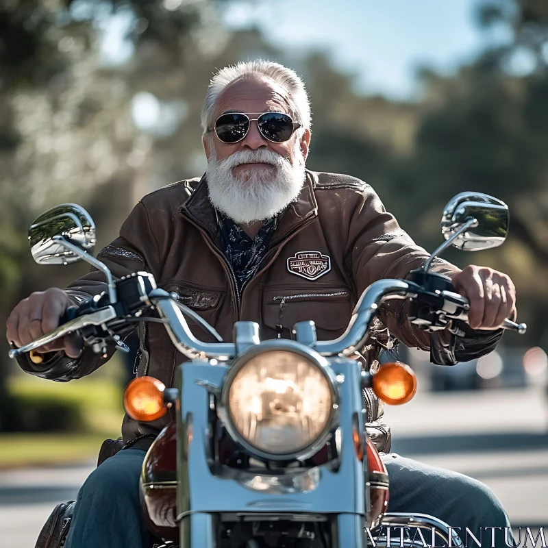 Motorcycle Rider with White Beard AI Image