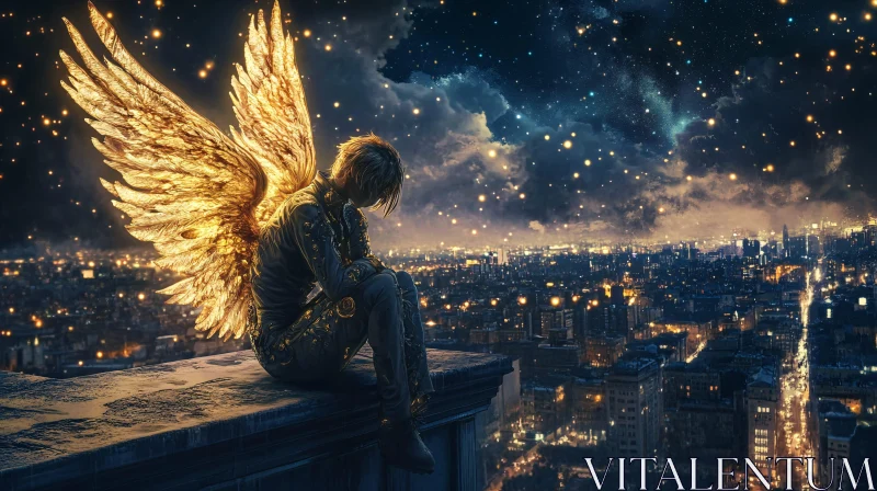 Winged Guardian Over Urban Night AI Image