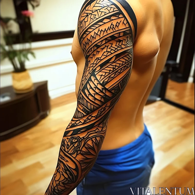 Detailed Tribal Sleeve Tattoo on Arm AI Image