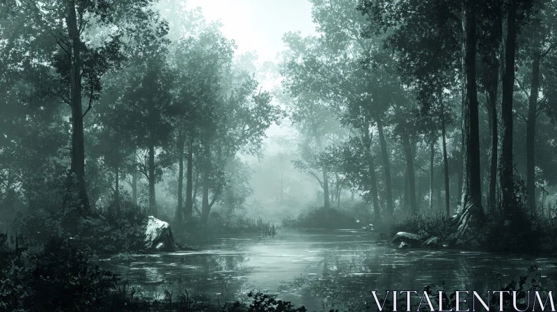 AI ART Tranquil Foggy Forest Landscape