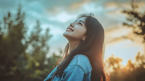 Woman Smiling Skyward